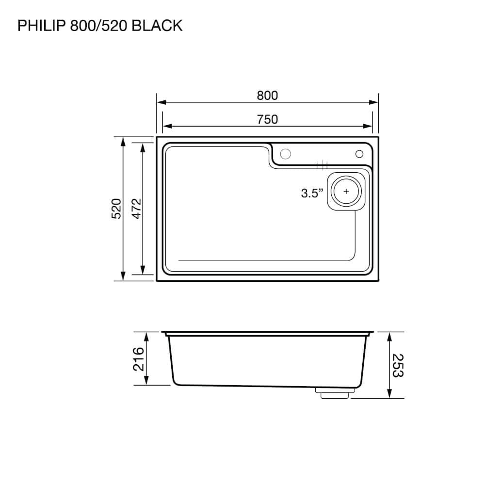 อ่างล้างจานหินแกรนิต 1 หลุม EVE PHILIP 800/520 BLACK ขนาด 80 ซม. สีดำ_5